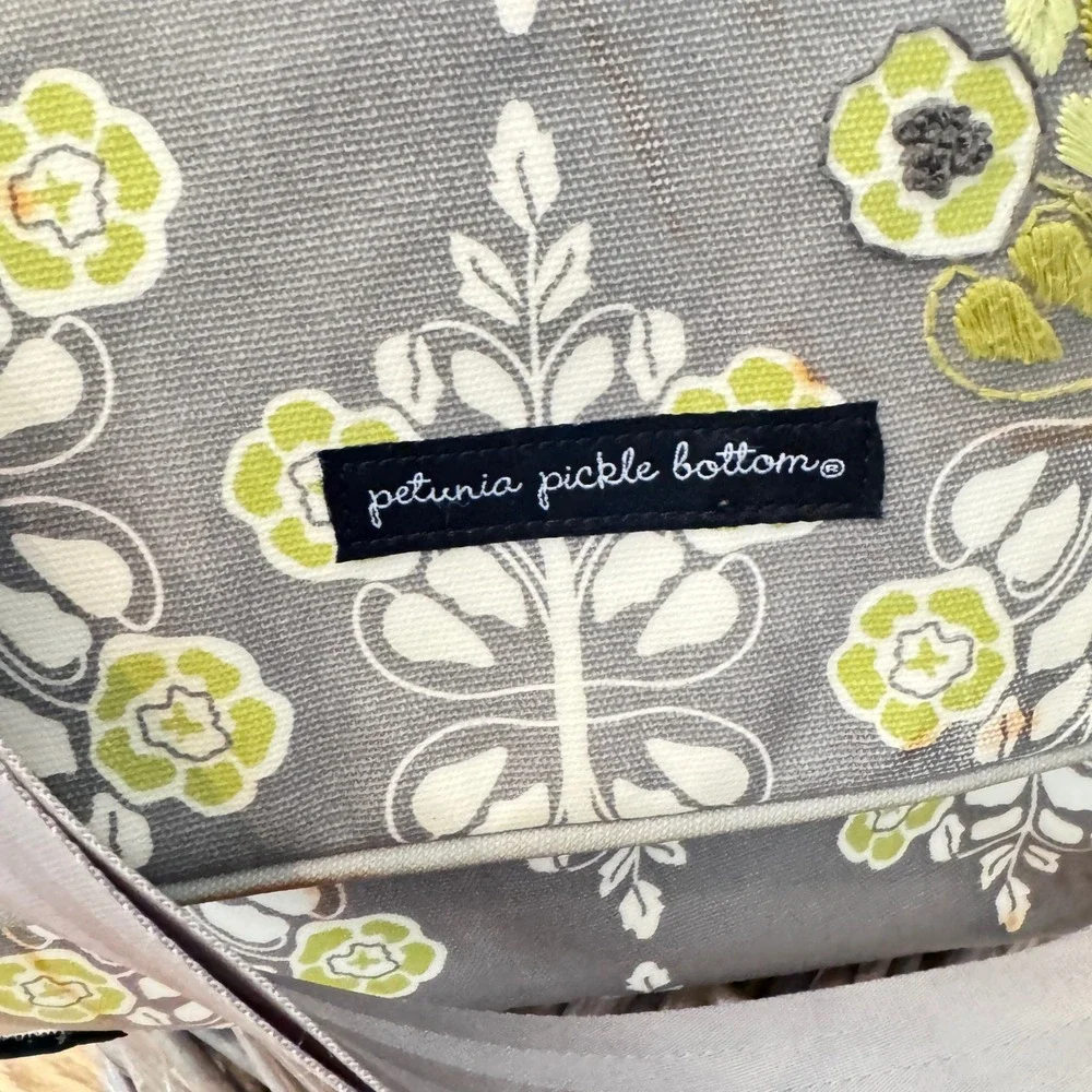 Petunia Pickle Bottom Boxy Backpack Diaper Bag Grey Lime Green Floral Glazed